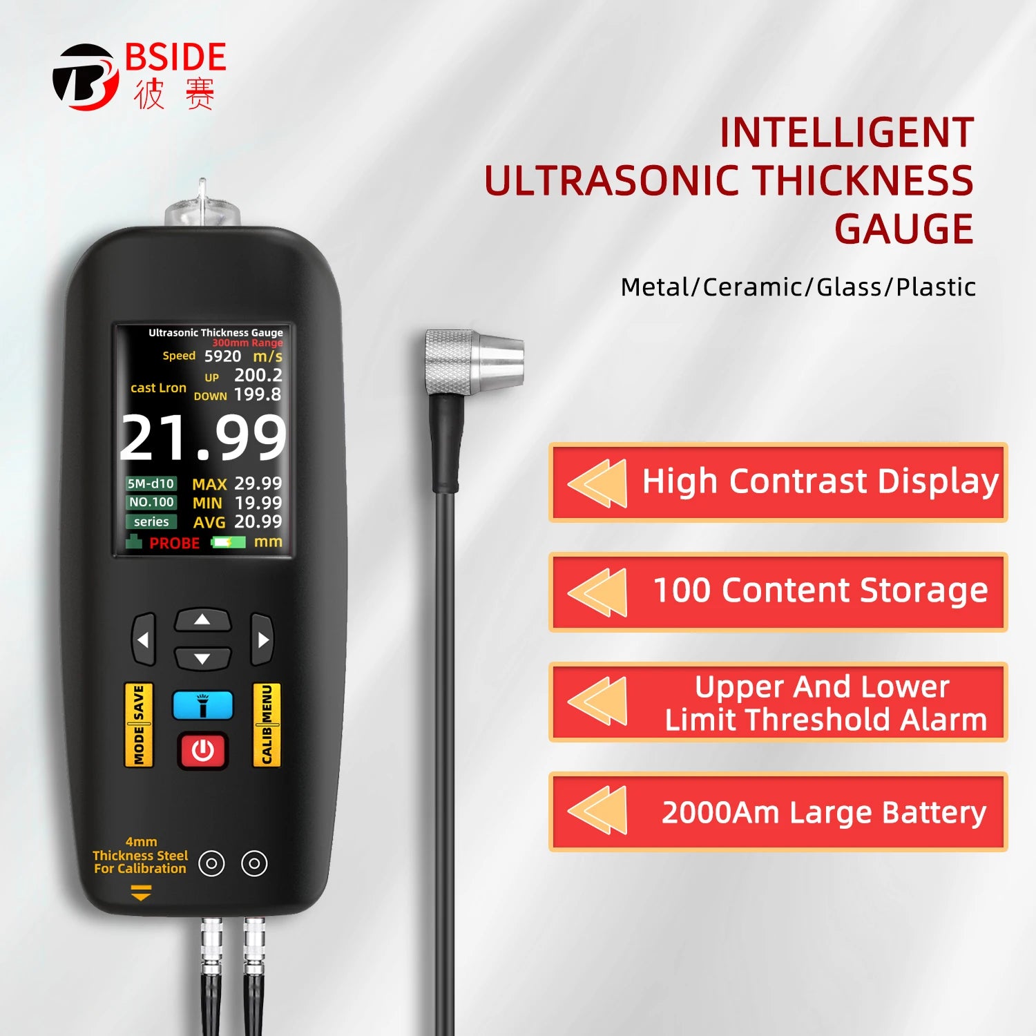 BSIDE T7 Ultrasonic Thickness Gauge &ndash; 0.01 to 300 mm Range BSIDE-T7 / CHINA