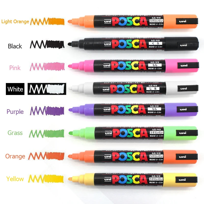 🟠 uni posca pc-3m 0.9-1.3mm δείκτης χρωμάτων γκράφιτι με βάση το νερό χρωματισμένο δείκτη στυλό μόνιμους δείκτες γραφείου γραφείου