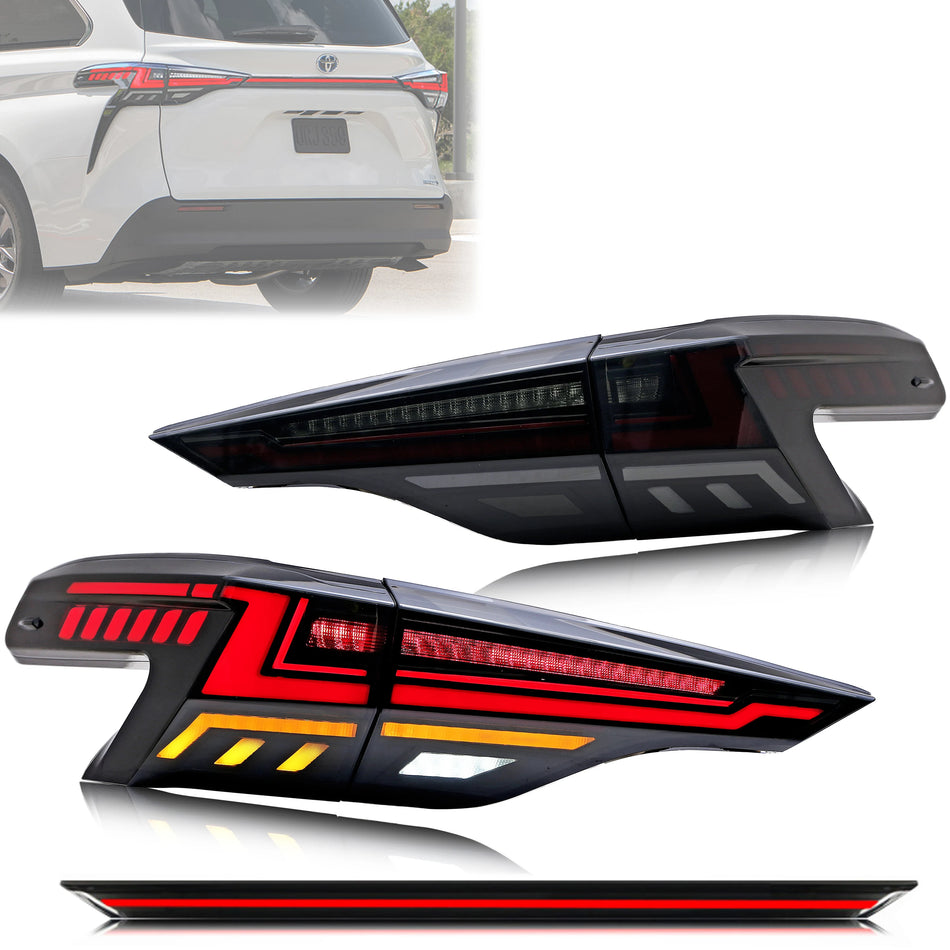 Φώτα Οπισθοπορείας LED Toyota Sienna 2020-2026 με Σειριακό Σήμα, Μαύροι Πίσω Φανοί