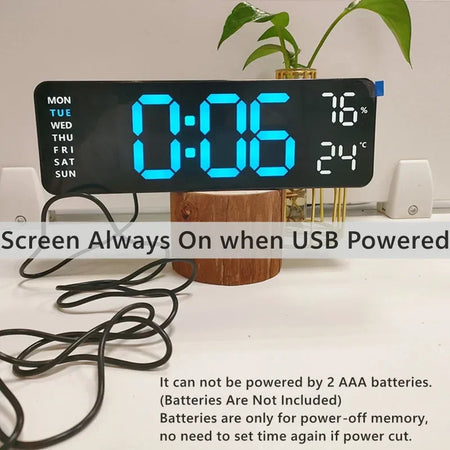 WOKLOK 9 Inch Large Digital Wall Clock &ndash; USB Powered with Temperature and Humidity Display