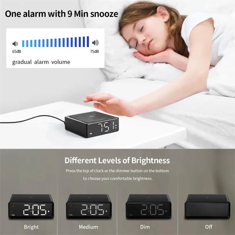NOKLEAD Wireless Charger Clock &ndash; Adjustable Brightness Feature