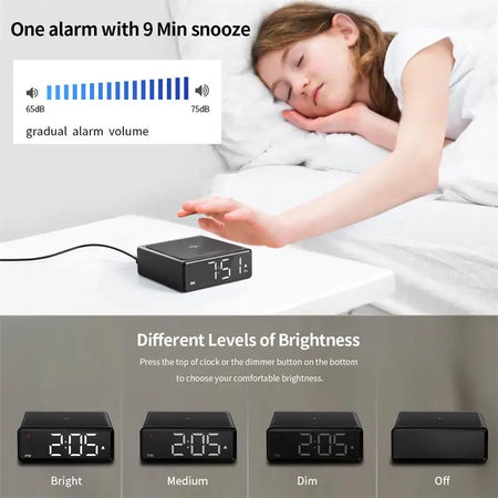 NOKLEAD Wireless Charger Clock &ndash; Adjustable Brightness Feature