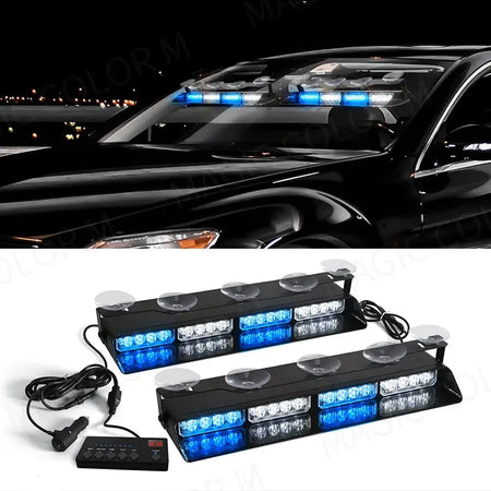 2-in-1 32 LED Car Strobe Lights For Emergency Flash Warning Lamp Windshield Bar Red Blue Amber White Waterproof Auto Assembly by InterCyprus Trading Ltd