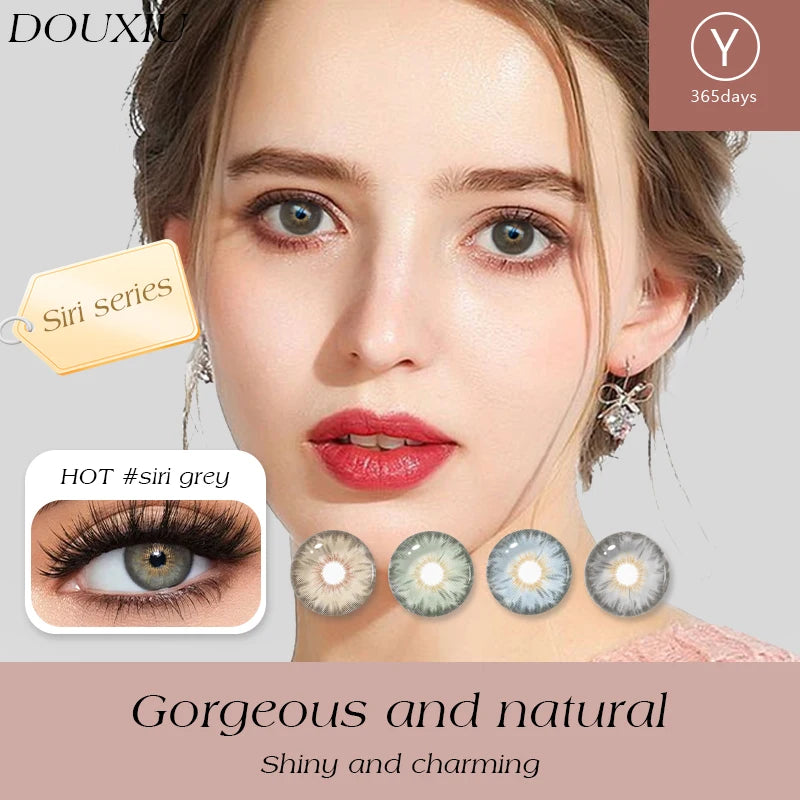 DUOXIU Yearly Soft Pink-Blue Myopia Colored Contact Lenses - Covers Brown Eyes