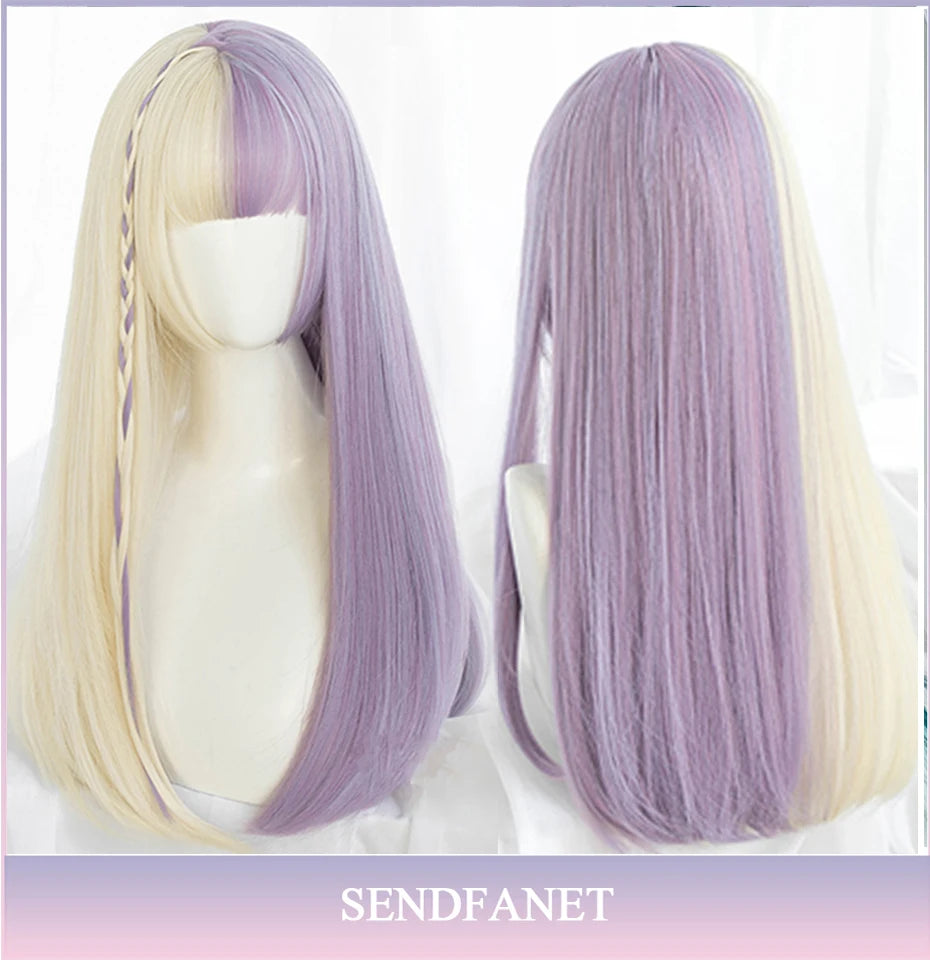 Long Straight Black Synthetic Wig with Bangs for Cosplay and Everyday Wear Orange / CHINA