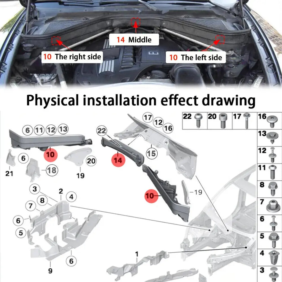 Pannello di separazione del compartimento superiore del motore BMW X5 X6 Set di 3 pezzi per E70 E71