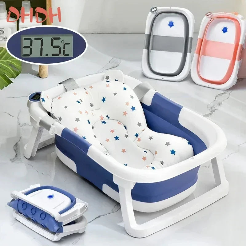 Baignoire pour bébé en silicone pliable avec température en temps réel, baignoire antidérapante.