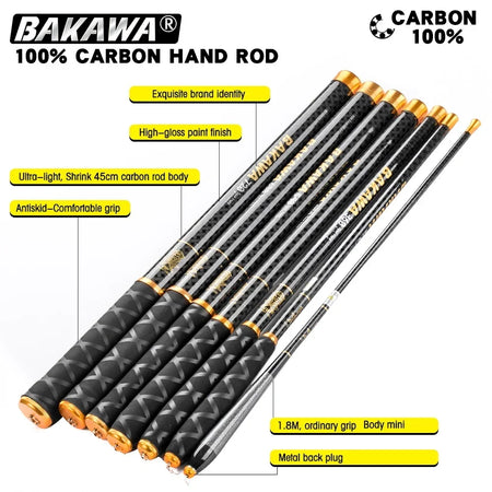 BAKAWA Ultralight Carbon Telescopic Fishing Rods &ndash; Portable &amp; Durable