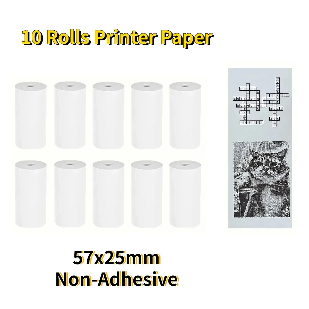 Kids Instant Camera Print Paper Rolls - White Non-Adhesive 57mm 10 Rolls