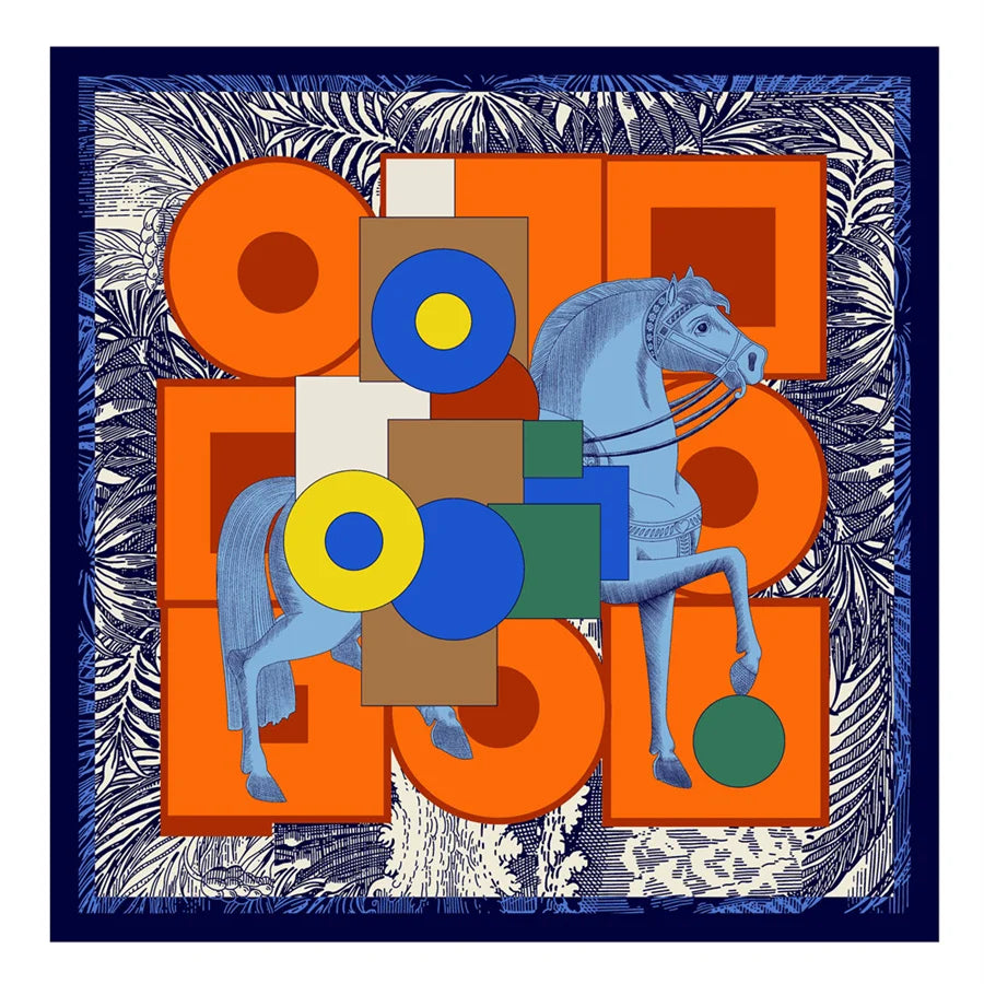 POBING Luxury Twill Silk Scarf &ndash; Elegant Animal Prints orange / 130CM x 130CM / CHINA