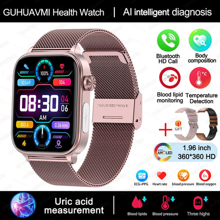 AI Diagnostic Detector Smart Watch &ndash; Comprehensive Health Tracking Pink-Mesh-Belt-2A / Health monitoring