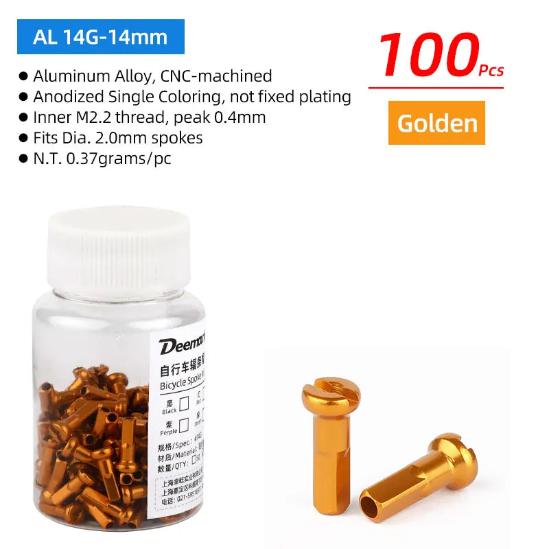 Deemount Bicycle Wheel Caps &ndash; Ultra-Lightweight Aluminum Alloy Design AL14G-14mm GD 100pcs / CN