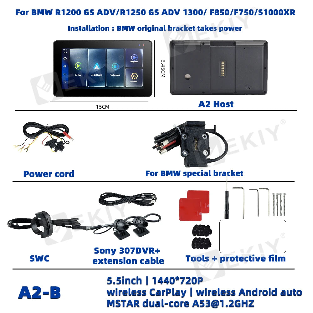 EKIY Motorcycle GPS Wireless Carplay Android Auto Monitor &ndash; Waterproof 5.5 Inch Display for BMW R1200GS ADV R1250GS ADV A2-B