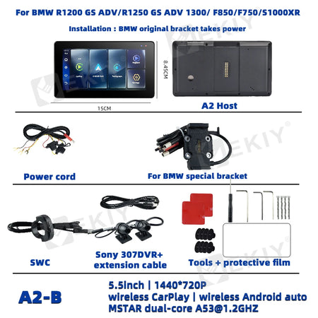 EKIY Motorcycle GPS Wireless Carplay Android Auto Monitor &ndash; Waterproof 5.5 Inch Display for BMW R1200GS ADV R1250GS ADV A2-B