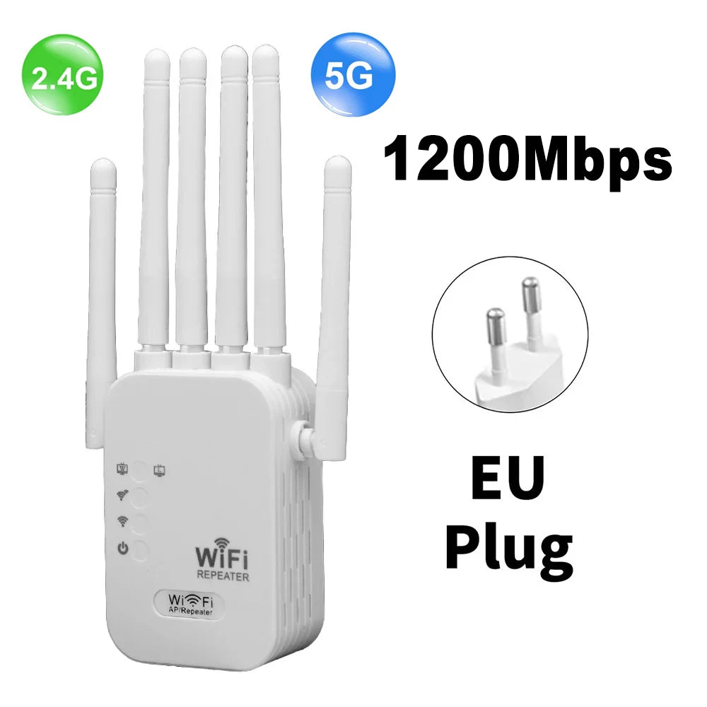 kebidumei 1200Mbps Dual-Band WiFi Range Extender with 6 High Gain Antennas 1200Mbps EU Plug