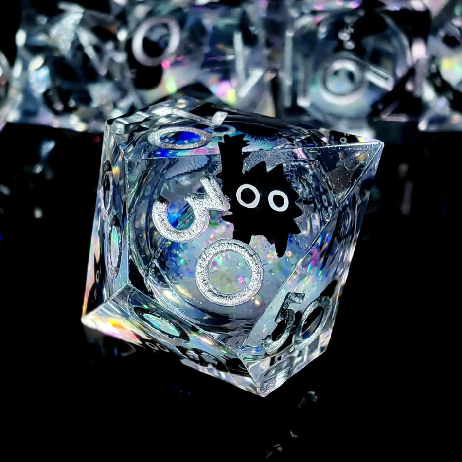 Harz DnD Würfelset, 7 transparente katzenmotivierte RPG-Würfel für Dungeons und Dragons