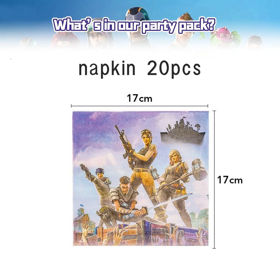 Fortnition igra pucanja za rođendansku zabavu - tanjuri i stolnjak s crtanim alpaka lamama