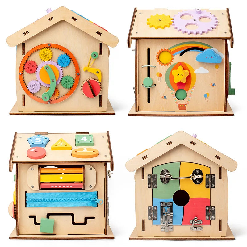 Kids Wooden Montessori House Busy Board &ndash; Object Permanence