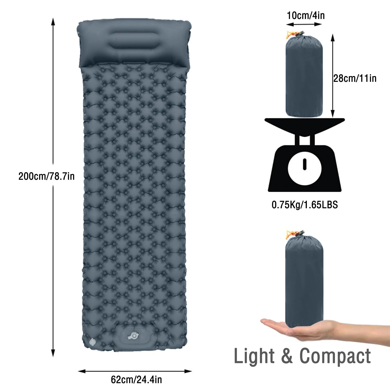 Lightweight Self Inflating Sleeping Pad &ndash; Built-In Pump Dark Grey