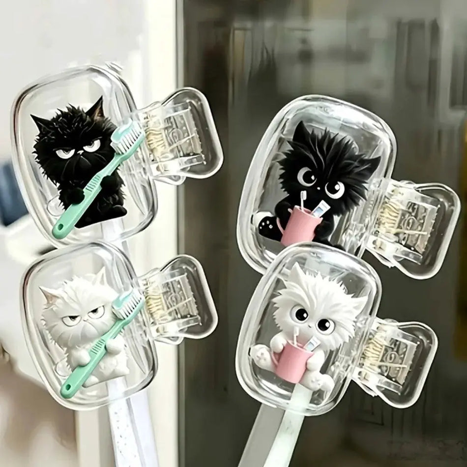 4pcs cute cat toothbrush head cover, family, business travel, outdoor travel essential bathroom accessories, storage solutions by InterCyprus Trading Ltd