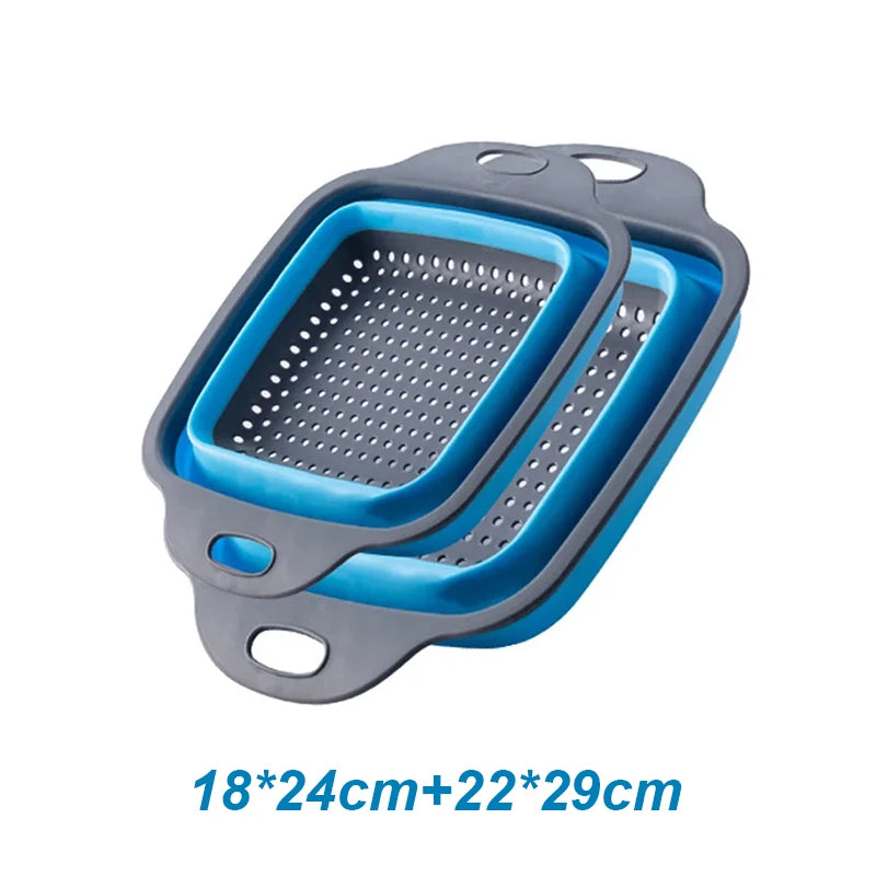 2PCS Silicone Folding Colander Kitchen Strainer - Foldable &amp; Eco-Friendly Blue-Square 2pcs / 18x24cm 22x29cm