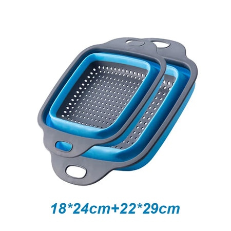 2PCS Silicone Folding Colander Kitchen Strainer - Foldable &amp; Eco-Friendly Blue-Square 2pcs / 18x24cm 22x29cm
