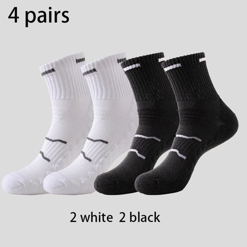 4 Pairs Pro Performance Sport Socks - Breathable Cushioned 2white 2black Ankle / One Size