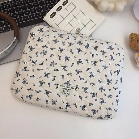 Maple Leaf Fluffy Padded Laptop Sleeve Embroidered Case S / Blue