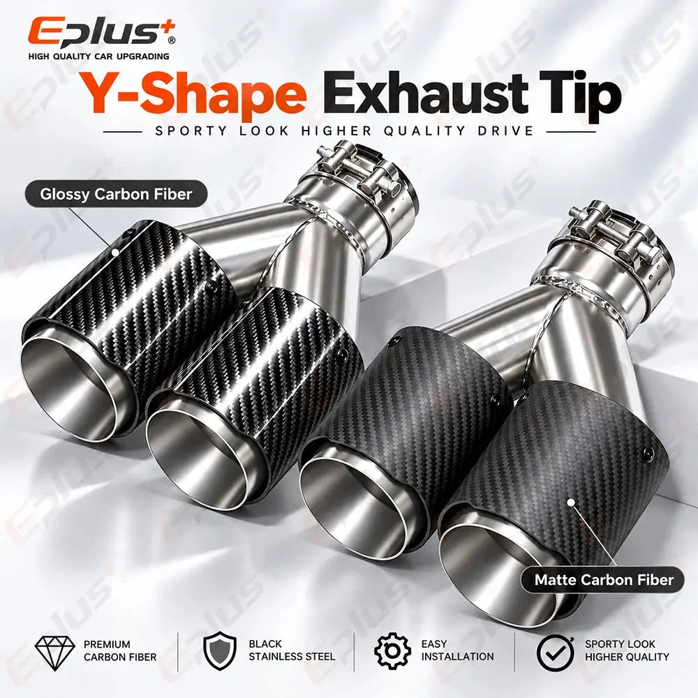 Y Shape Double Exit Carbon Fiber Glossy&Matte Universal Car Exhaust Muffler Tip Mufflers Nozzle Decoration Stainless Silver by InterCyprus Trading Ltd