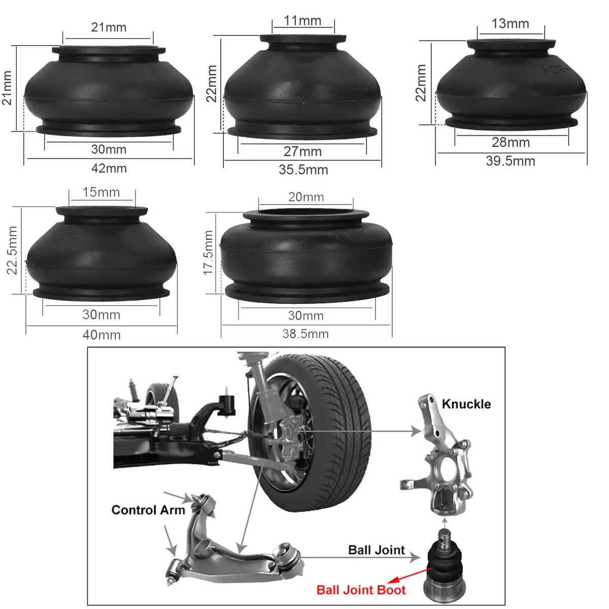 14x Multipack Universal Car Suspension Steering Ball Joint Rubber Dust Boot Cover Track Tie Turn Rods Ends Set Parts Accessories by InterCyprus Trading Ltd