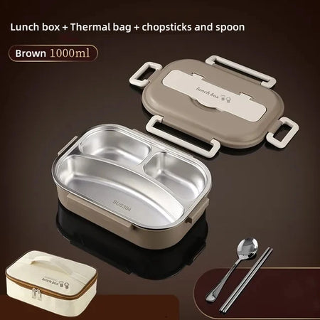 304 Stainless Steel Insulated Lunch Box &ndash; Microwave Safe 1000ml Brown