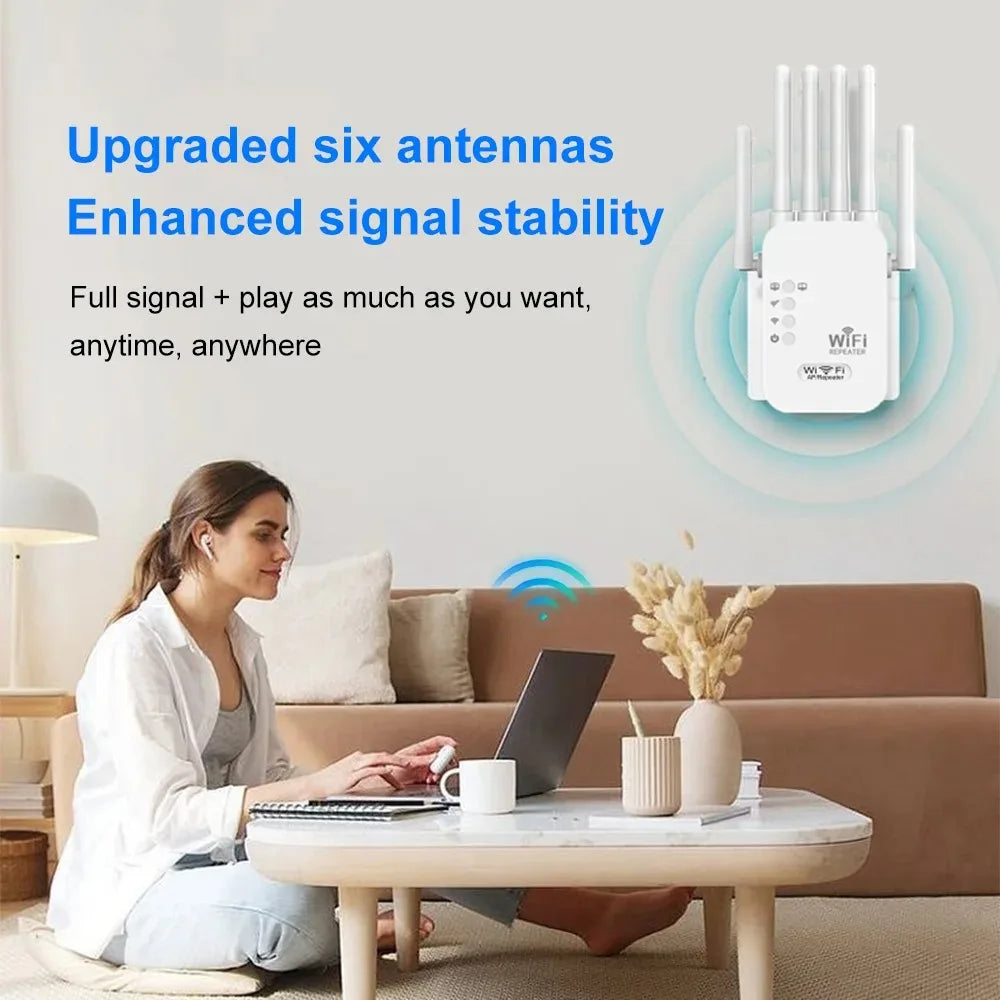 kebidumei 1200Mbps Dual-Band WiFi Range Extender with 6 High Gain Antennas