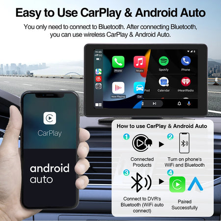 4K Dashcam 7inch Screen Driving Recorder &ndash; Wireless CarPlay