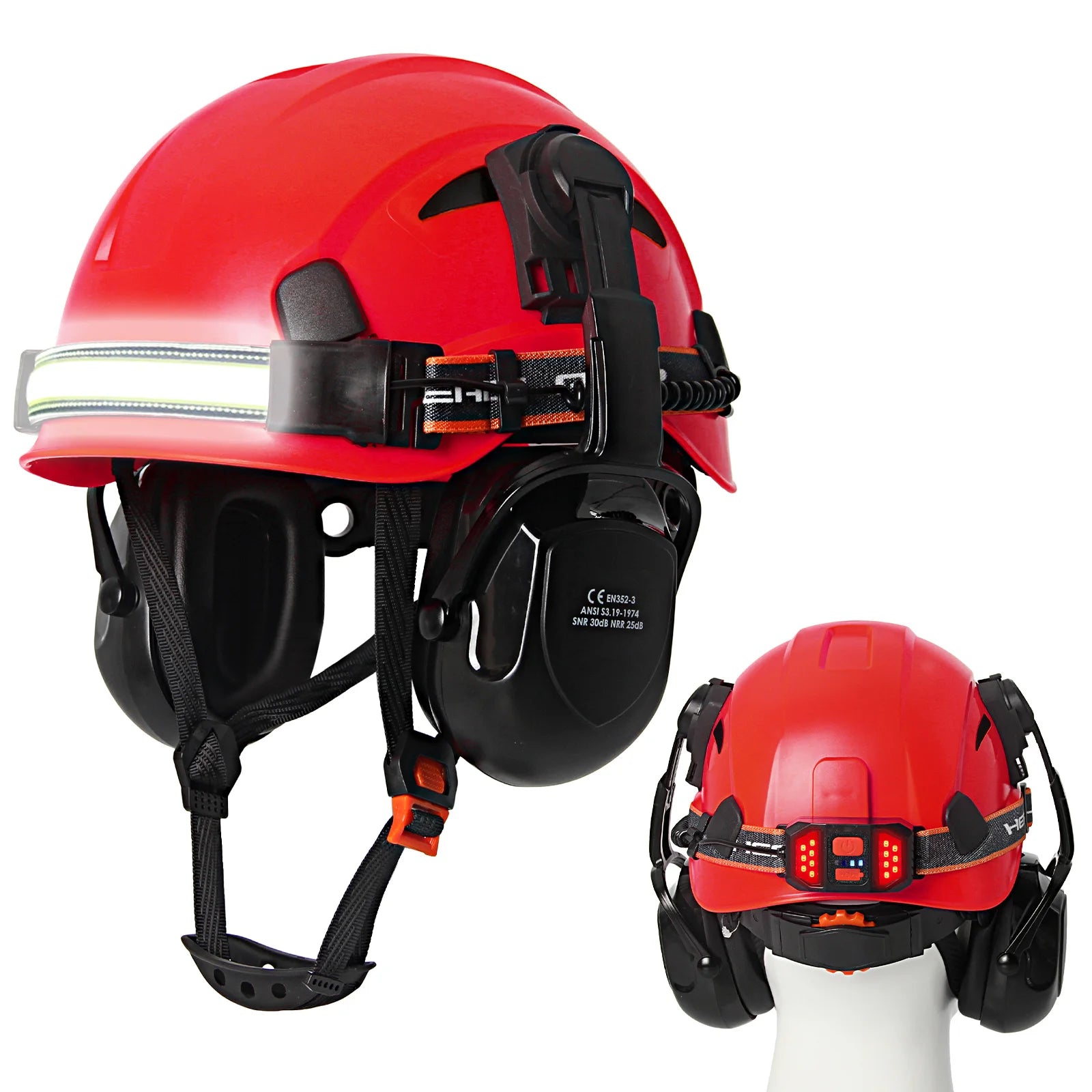 Aolamegs SF06/CR08 Safety Cap &ndash; With LED Headlamp Earmuffs Red B