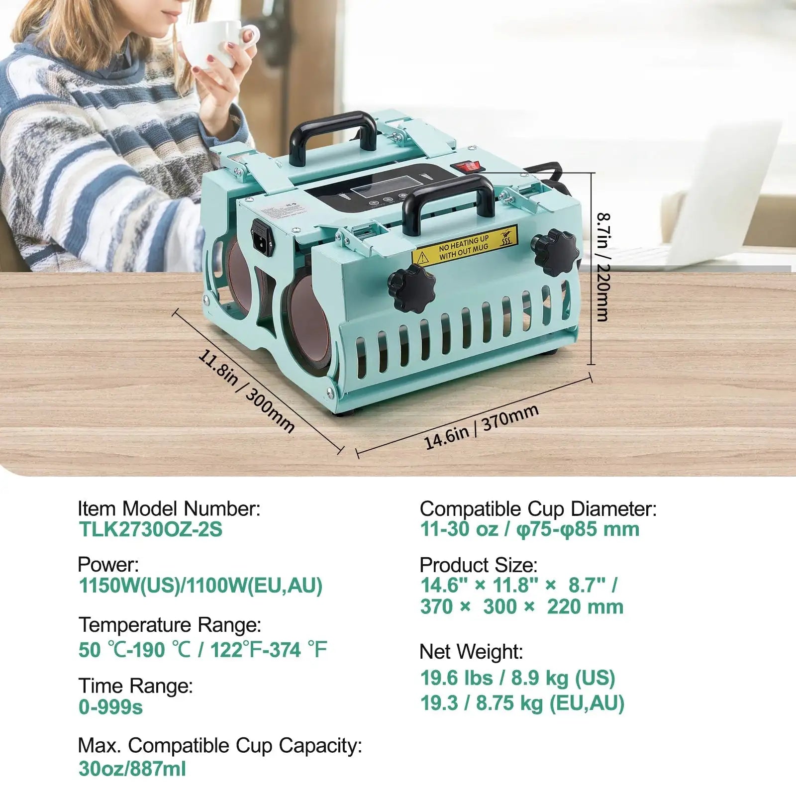 Dual Station Tumbler Heat Press 11-30oz Sublimation Green A 19.6lbs / france