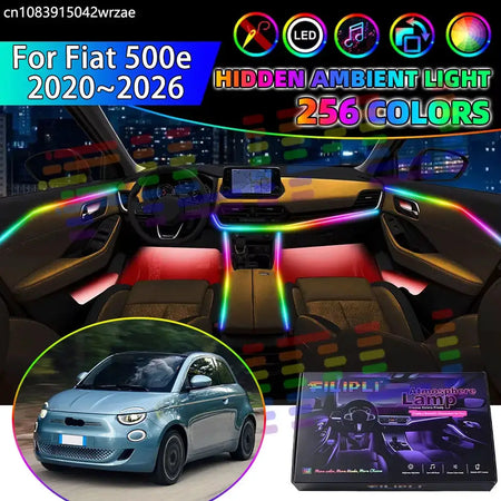 For Fiat 500e 2020~2026 332 2021 2022 2023 RGB Car Interior Ambient Lights Strips Breathing Lighting Kit App Control LED strips by InterCyprus Trading Ltd
