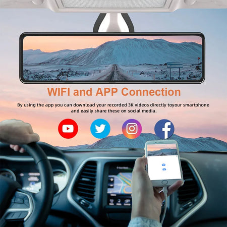 Acceo Car DVR 3K Rear View Mirror - 2.5K Dual Lens GPS