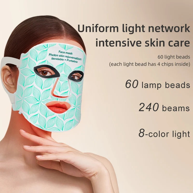 Near Infrared LED Face Mask With 8 Color Light Therapy For Anti Aging Acne
