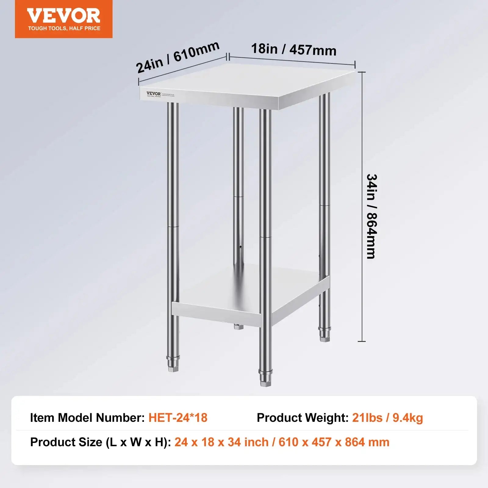 Stainless Steel Prep Table With Undershelf 24x18 34In High 24x18in / france