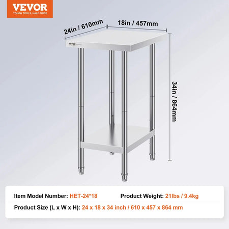 Stainless Steel Prep Table With Undershelf 24x18 34In High 24x18in / france