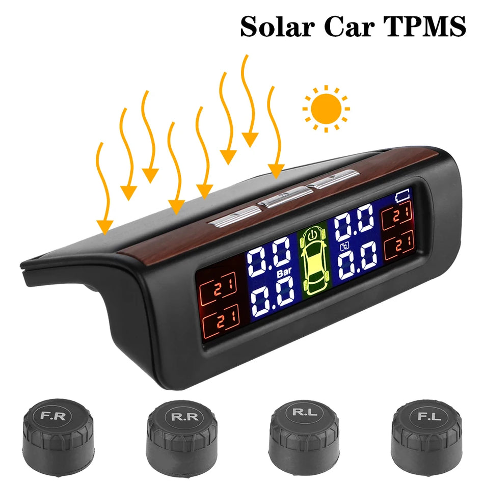 Güneş Enerjili TPMS Lastik Basıncı Göstergesi, Araç için Dijital Gösterge ile 4 Parça Set
