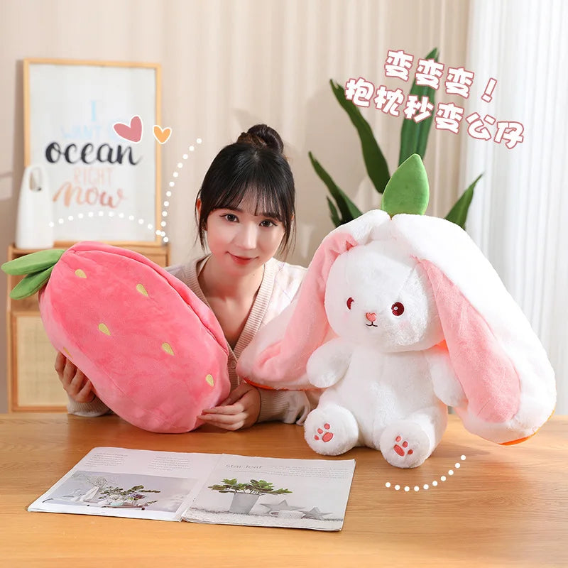 Kawaii Pink Rabbit Plush Toy with Carrot and Strawberry 20-45cm