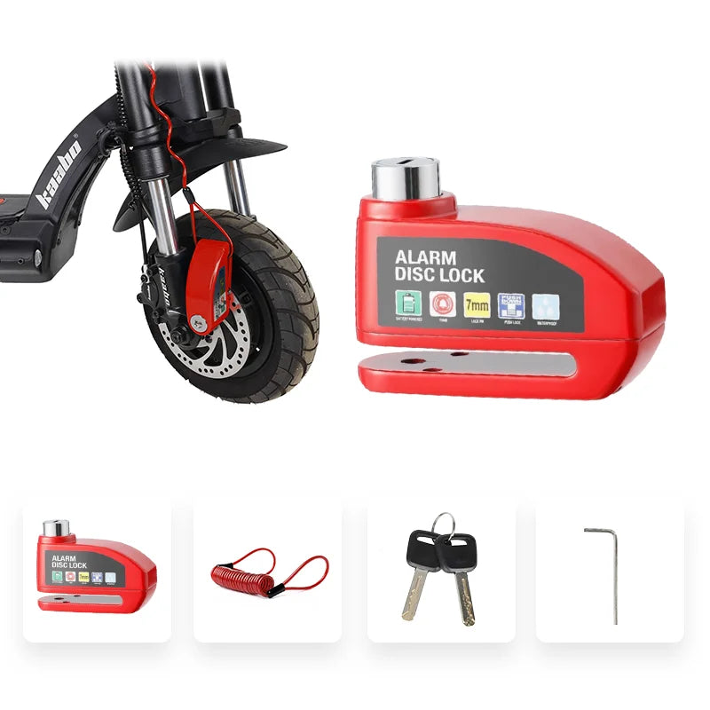 Electric Scooter Alarm Disc Lock &ndash; Waterproof Anti-Theft Security Red Alarm Lock Kit