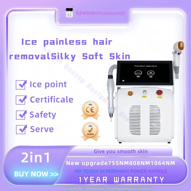 2 i 1 diode Nd YAG laser hårfjerning tatoveringsfjernelse