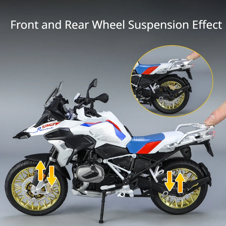 Liels 1:9 Diecast motocikla modelis ar metāla korpusu, pagriežams priekšējais ritenis, gaismas