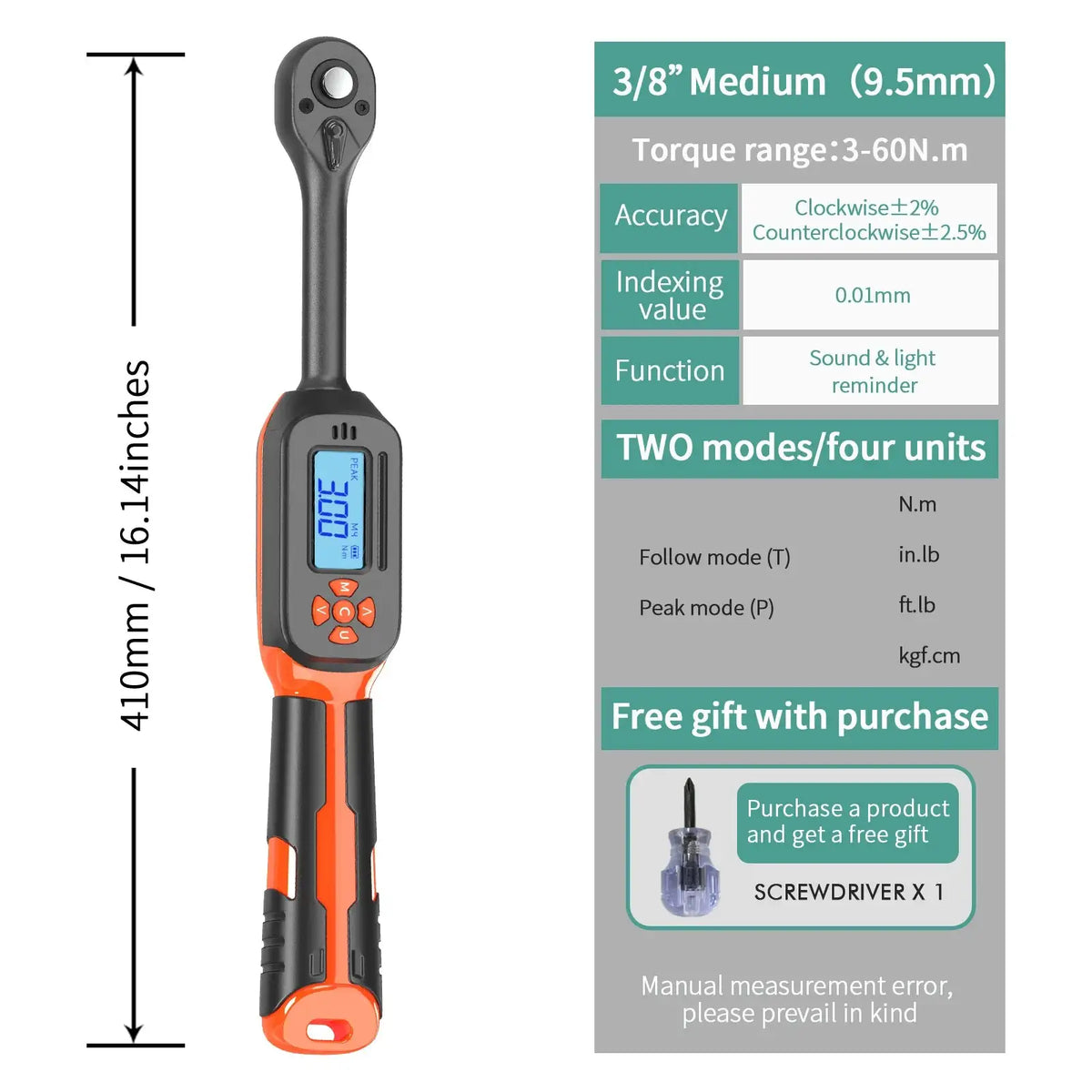 MOVECRAB Digital Torque Wrench 1.5-340N.m &ndash; High Precision with Buzzer and LED Notification 3-60N.m
