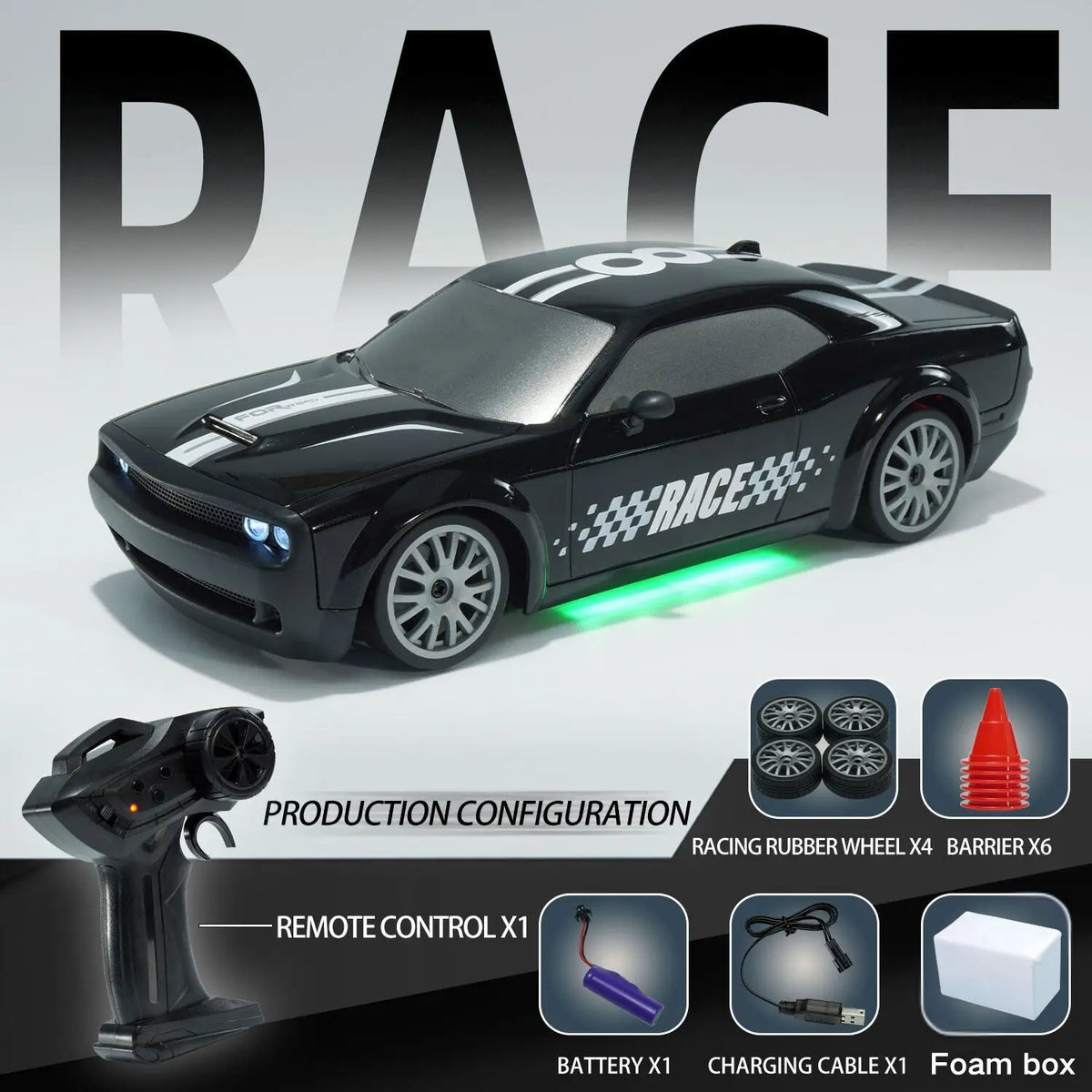 Dodge Hellcat 4WD High-Speed Remote Control Drift Racing Car FQD15-Foam box