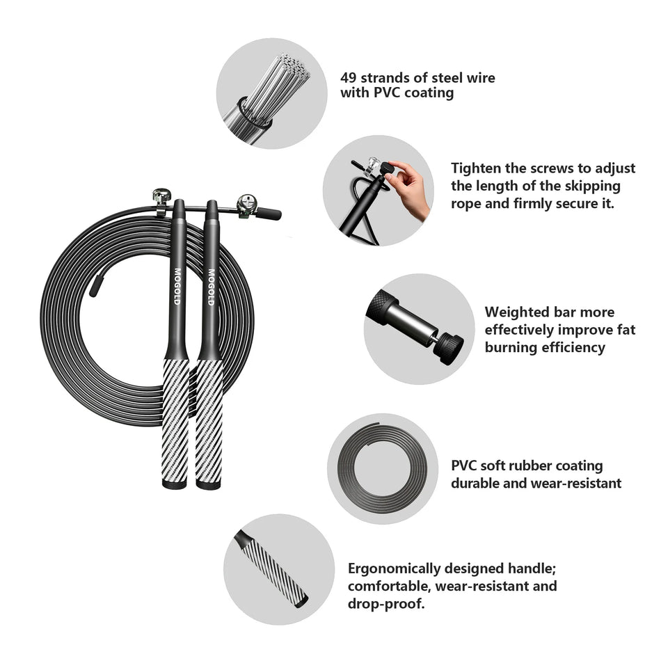 Sfoară de sărit din sârmă de oțel cu mânere din aluminiu pentru antrenament fitness
