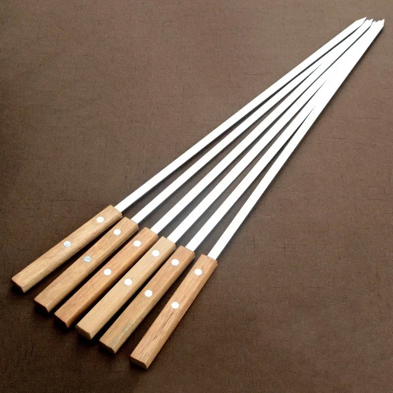 Premium 55cm Stainless Steel BBQ Skewers with Wooden Handle - Set of 6