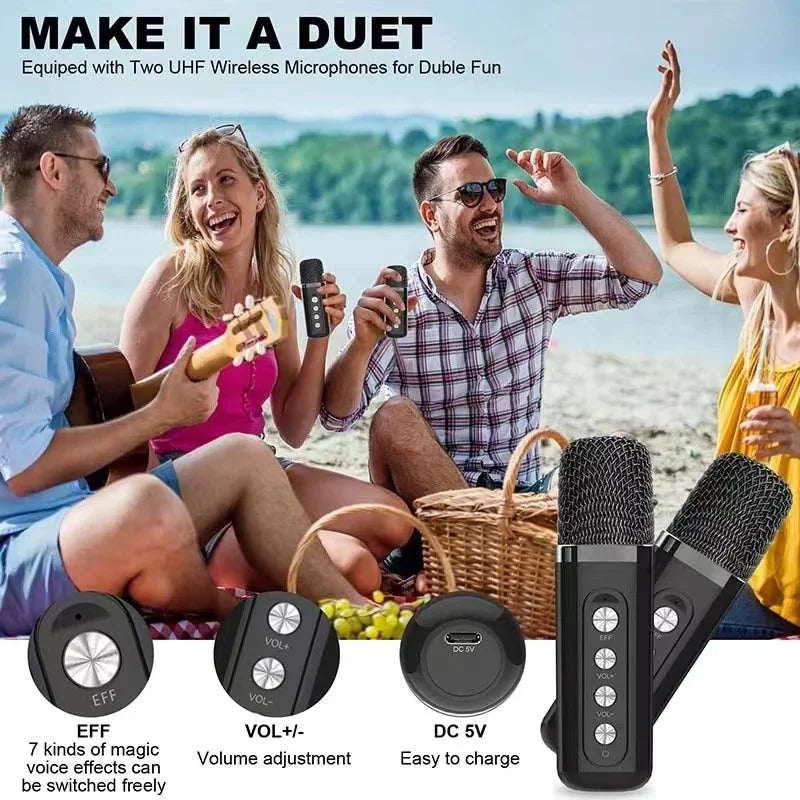YS-203 Dual Microphone Karaoke Machine - Dual Wireless Mics